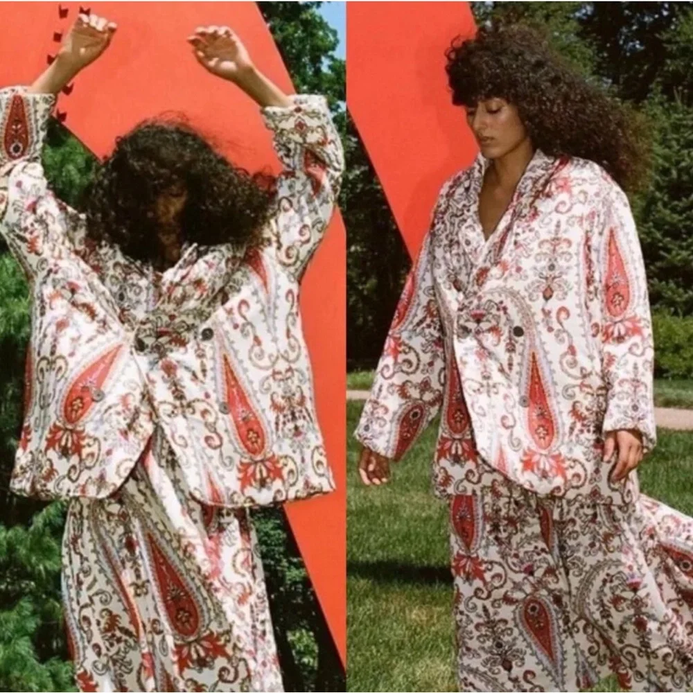 Mara Hoffman Levine Paisley Quilted Double Breasted Coat Size XS